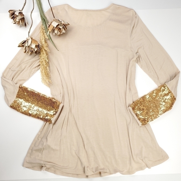 Sun & Moon 95% Rayon Sequined Cream Tunic Top M - Picture 4 of 8